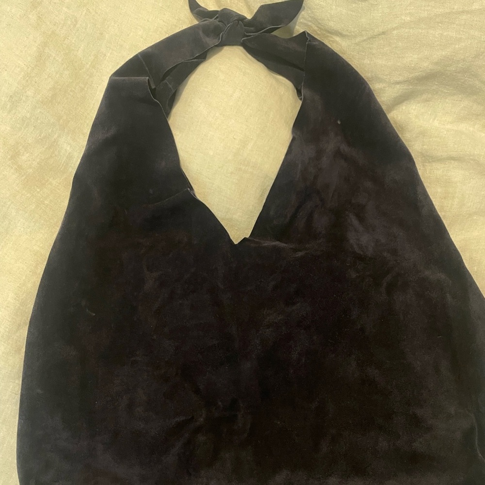 The Row Deep Navy Suede Knot-Top Hobo Bag - Picture 3 of 5